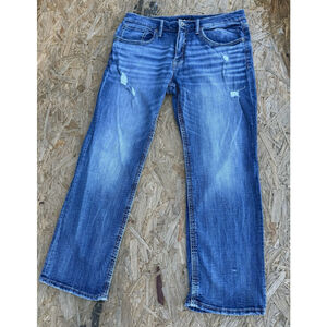 BKE Jake Straight Leg Jeans Blue Wash Denim Mens Size 36 Short Buckle